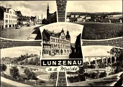 Ak Lunzenau an der Mulde, Straßenpartie, Ortsansicht, Schwimmbad, Brücke