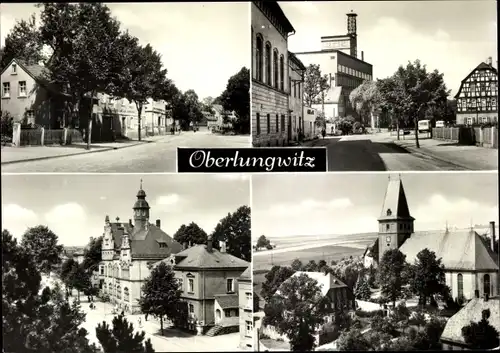 Ak Oberlungwitz in Sachsen, Straßenpartien, Fachwerkhaus, Kirche