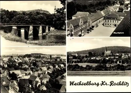 Ak Wechselburg in Sachsen, Muldebrücke, Marktplatz, Ortsansichten