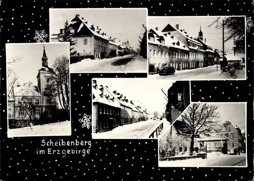 Ak Scheibenberg im Erzgebirge, Ortsansichten, Winteransichten