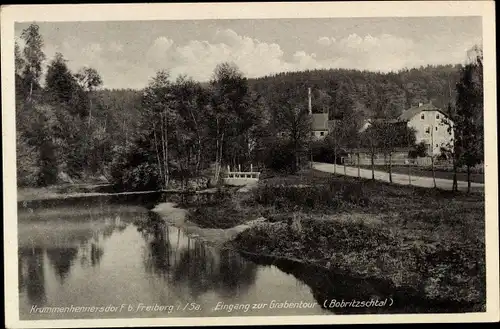 Ak Krummenhennersdorf Halsbrücke Sachsen, Eingang zur Grabentour, Bobritzschtal