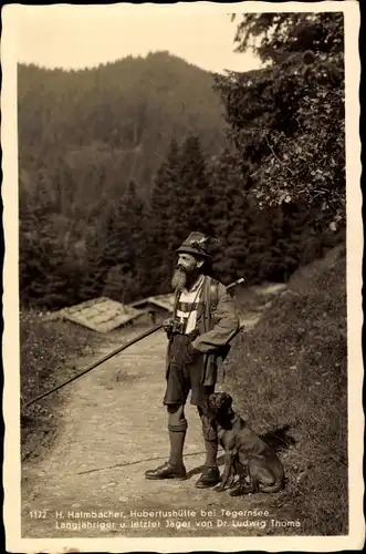 Ak Tegernsee, Prinzenweg, Hubertushütte H. Halmbacher, letzter Jäger von Dr. Ludwig Thoma