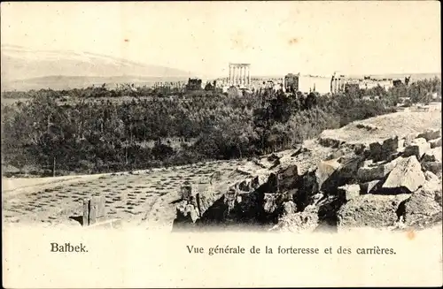 Ak Baalbek Libanon, Vue generale de la forteresse et des carrieres
