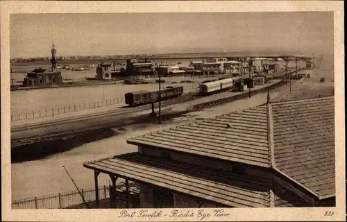 Ak Port Tewfik Ägypten, Bird's eye view, Bahnhof