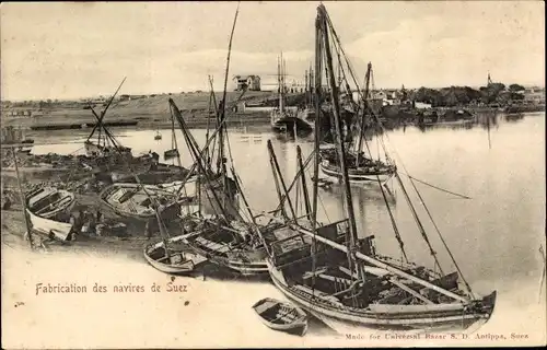 Ak Suez Ägypten, Fabrication des navires de Suez, Segelboote