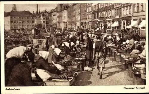 Ak København Kopenhagen Dänemark, Gammel Strand, Verkaufsstände, Geschäfte