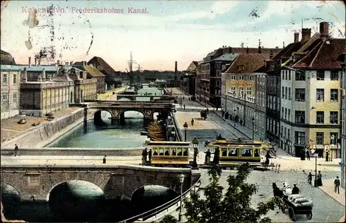 Ak København Kopenhagen Dänemark, Frederiksholms Kanal, Straßenbahn