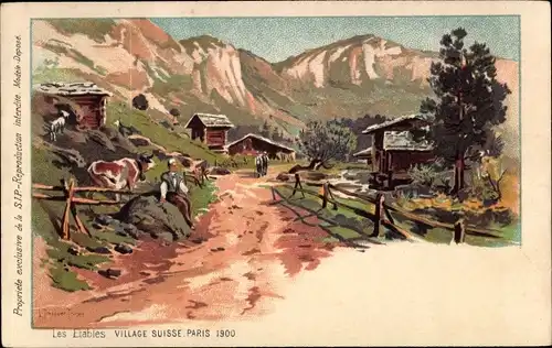 Künstler Ak Trinquier Trianon, Paris, Exposition Universelle 1900, Village Suisses, Les Etables