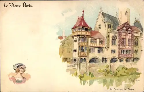 Künstler Litho Robida, Albert, Le Vieux Paris, Un Coin sur la Seine