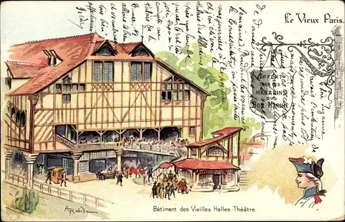 Künstler Litho Robida, Albert, Paris, Batiment des Vieilles Halles, Theatre, Au Bon Marché