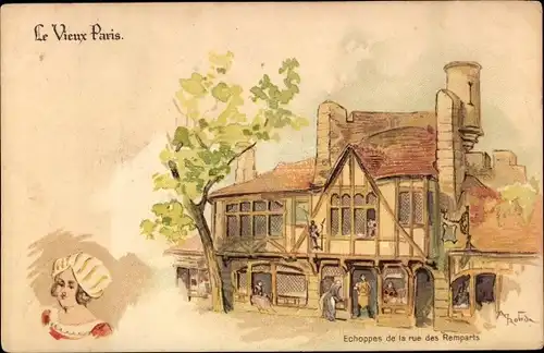 Künstler Litho Robida, Albert, Paris, Rue des Remparts