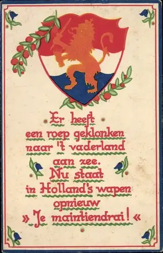 Wappen Ak Niederlande, Er heeft een roep geklonken naar 't vaderland aan zee