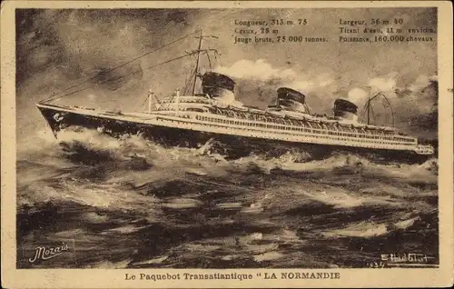 Künstler Ak Dampfer, Dampfschiff, Le Paquebot Normandie, CGT French Line