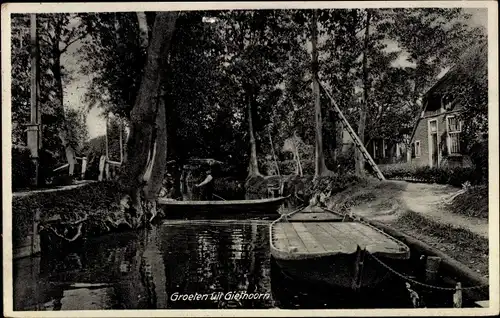 Ak Giethoorn Overijssel Niederlande, Flusspartie, Ruderboote