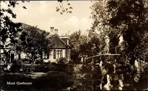 Ak Giethoorn Overijssel Niederlande, Ortsansicht, Brücke, Häuser