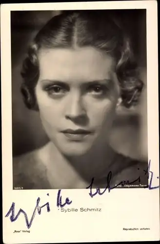 Ak Schauspielerin Sybille Schmitz, Portrait, Autogramm