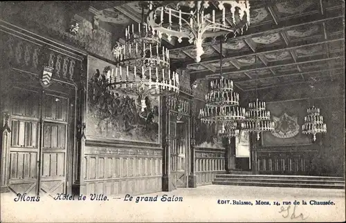 Ak Mons Wallonien Hennegau, Hôtel de Ville, Le grand Salon