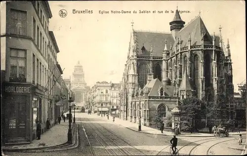 Ak Bruxelles Brüssel, Église Notre Dame du Sablon et rue de la Régence