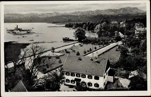 Ak Unterschondorf Schondorf am Ammersee Oberbayern, Teilansicht des Ortes, Dampfer