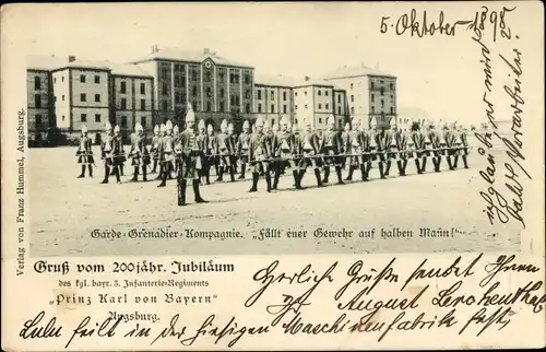 Ak Augsburg in Schwaben, Garde Grenadier Kompagnie, 3. Inf. Reg. Prinz Karl von Bayern, Jubiläum