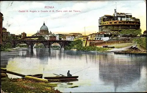 Ak Roma Rom Lazio, Castel S. Angelo e Cupola di S. Pietro visti dal Tevere