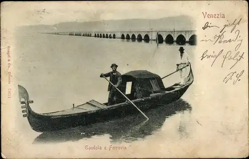 Ak Venezia Venedig Veneto, Gondola e Ferrovia, Gondelfahrer