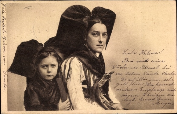 Ak Glückwunsch Neujahr, Bonne Année, Alsacienne, Frau und Mädchen in ...