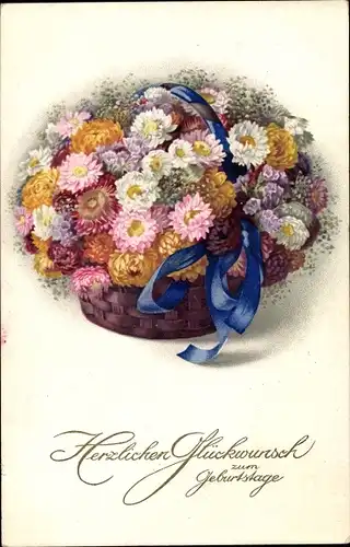 Ak Glückwunsch Geburtstag, Korb mit Blumen, Meissner & Buch
