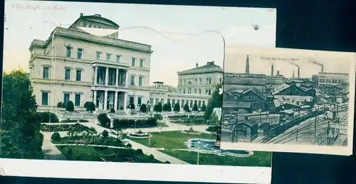 Leporello Ak Essen im Ruhrgebiet Nordrhein Westfalen, Villa Hügel, Krupp's Fabrik, Stadtansichten