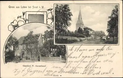 Ak Lohne Bad Sassendorf in Westfalen, Teich mit Kirche, Gasthof