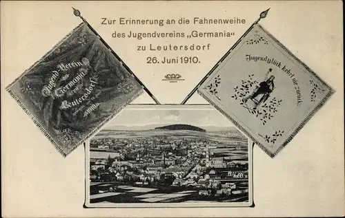 Ak Leutersdorf in der Oberlausitz, Fahnenweihe des Jugendvereins Germania 1910, Stadtansicht