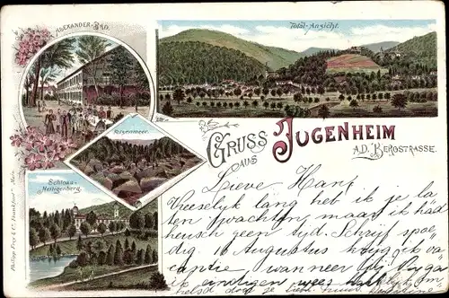 Litho Jugenheim an der Bergstrasse Hessen, Alexanderbad, Schloss Heiligenberg, Felsenmeer