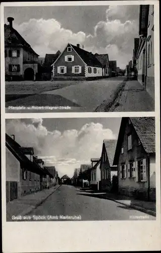 Ak Spöck Stutensee in Baden, Pfarrplatz, Robert Wagner Straße, Hildastraße