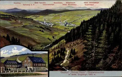 Ak Oberwiesenthal im Erzgebirge, Gasthof Neues Haus, Panorama