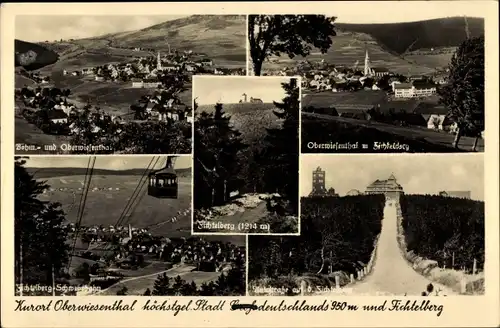 Ak Oberwiesenthal im Erzgebirge, Schwebebahn, Fichtelberg, Böhmisch Wiesenthal