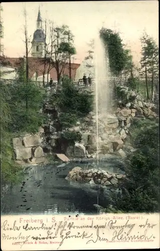 Ak Freiberg in Sachsen, Bastei an der Königs Alee, Springbrunnen