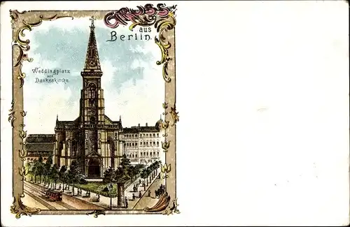 Litho Berlin Mitte, Weddingplatz mit Dankeskirche