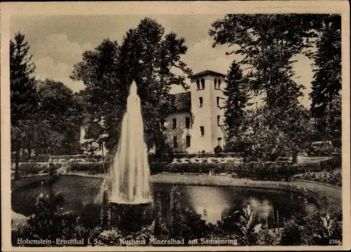 Ak Hohenstein Ernstthal in Sachsen, Kurhaus Mineralbad am Sachsenring, Fontäne