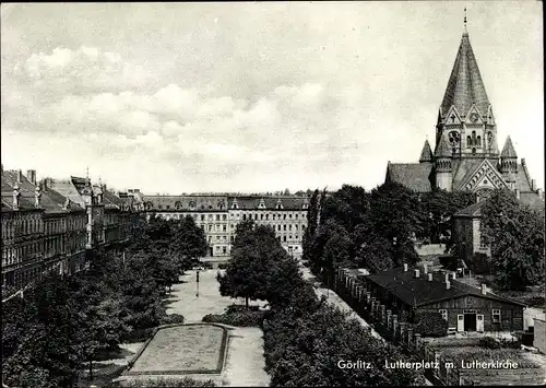 Ak Görlitz in der Lausitz, Lutherplatz mit Lutherkirche