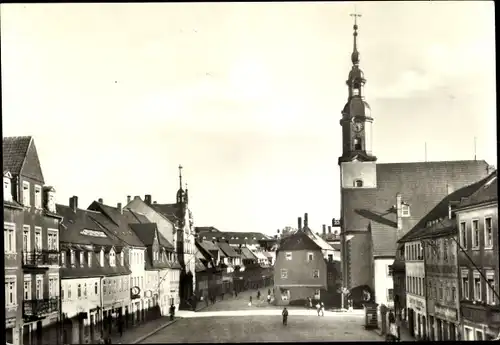Ak Lunzenau in Sachsen, Marktpartie mit Kirche