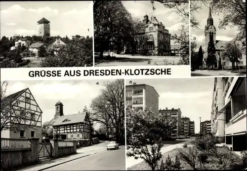 Ak Dresden Klotzsche, Teilansicht mit Wasserturm, Rathaus, Christuskirche, Neubaugebiet