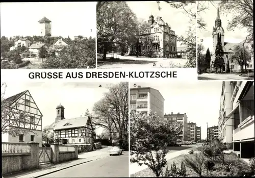 Ak Dresden Klotzsche, Teilansicht mit Wasserturm, Rathaus, Christuskirche, Neubaugebiet