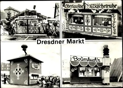Ak Dresden Altstadt, Dresdner Markt, Stände, Vogelhändler, Baumkuch'n, Oberlausitzer Wäschetruhe