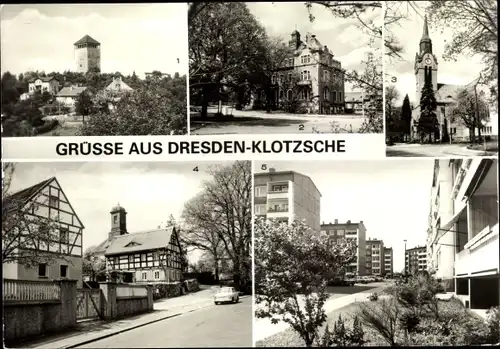 Ak Dresden Klotzsche, Teilansicht mit Wasserturm, Rathaus, Christuskirche, Neubaugebiet