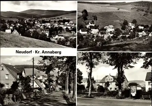 Ak Neudorf Sehmatal im Erzgebirge, Panorama, Straßenpartie