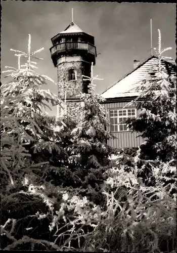 Ak Scheibenberg im Erzgebirge, Berggasthaus, Turm, Winter
