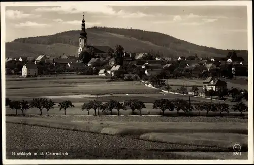 Ak Hochkirch in Sachsen, Ortsansicht mit Czorneboh, Kirche