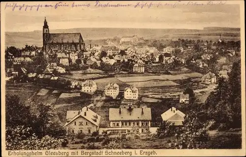 Ak Schneeberg im Erzgebirge, Erholungsheim Gleesberg, Ortsansicht mit Kirche