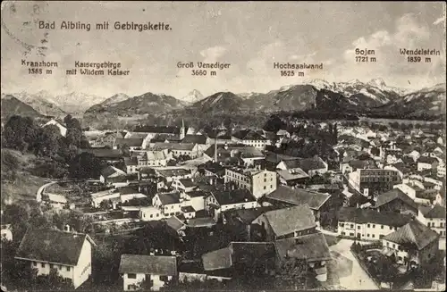 Ak Bad Aibling in Oberbayern, Ortsansicht mit Kirche, Kranzhorn, Kaisergebirge, Groß Venediger