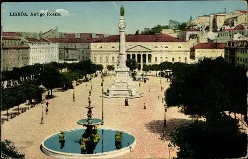 Ak Lisboa Lissabon Portugal, Antigo Rossio, Platz, Denkmal, Brunnen